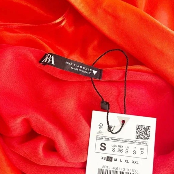ZARA Satin Cowl Strappy Mini Dress Red Orange Small S - Picture 6 of 6